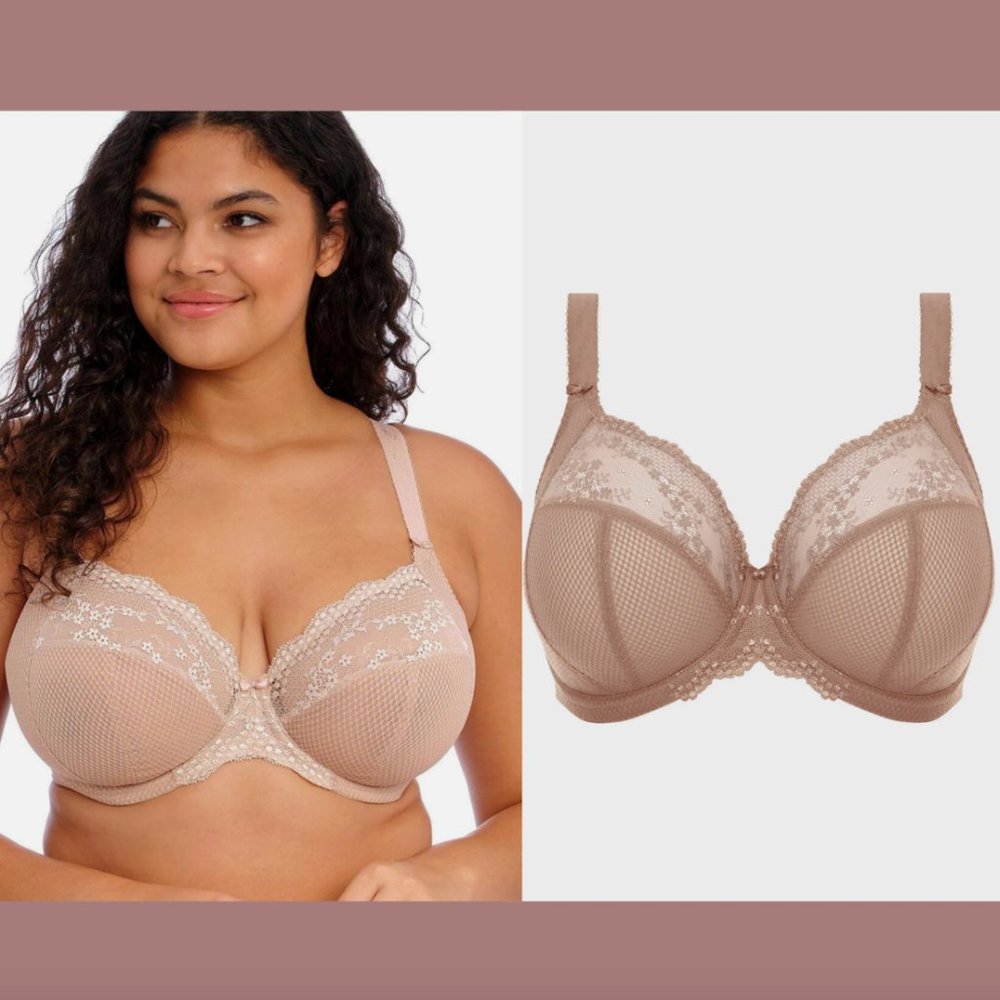 NEW $66‎ Elomi [ 34I US] Charley Full Figure Underwire Plunge Bra in Nude #5791